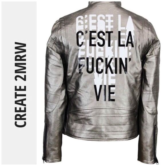 CREATE 2MRW Other - CREATE 2MRW -🎉HP🎉NWT -M Sz XL - 82 C'Est La Vie Silver Faux Leather Biker Jacket